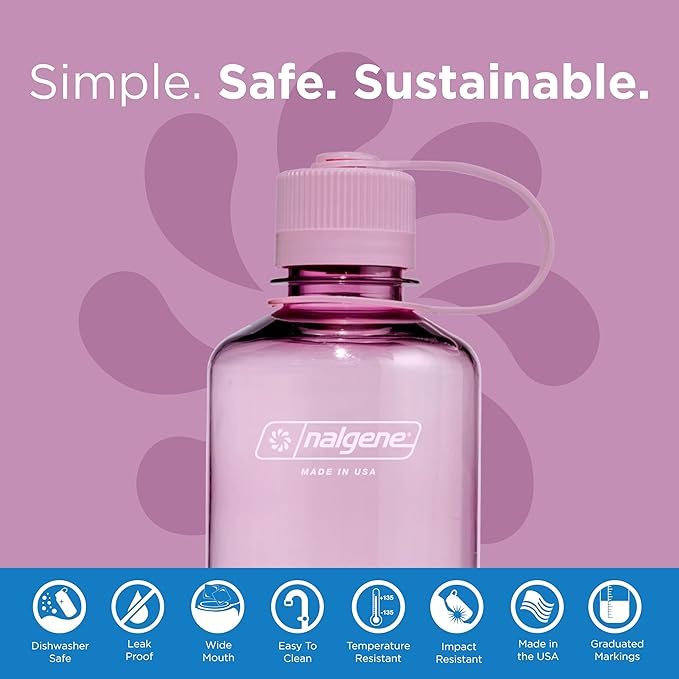 Nalgene Sustain Tritan BPA-Free Water Bottle Made with Material Derived from 50% Plastic Waste (Using ISCC Certified Mass Balance), 16 OZ, Narrow Mouth, Cherry Blossom