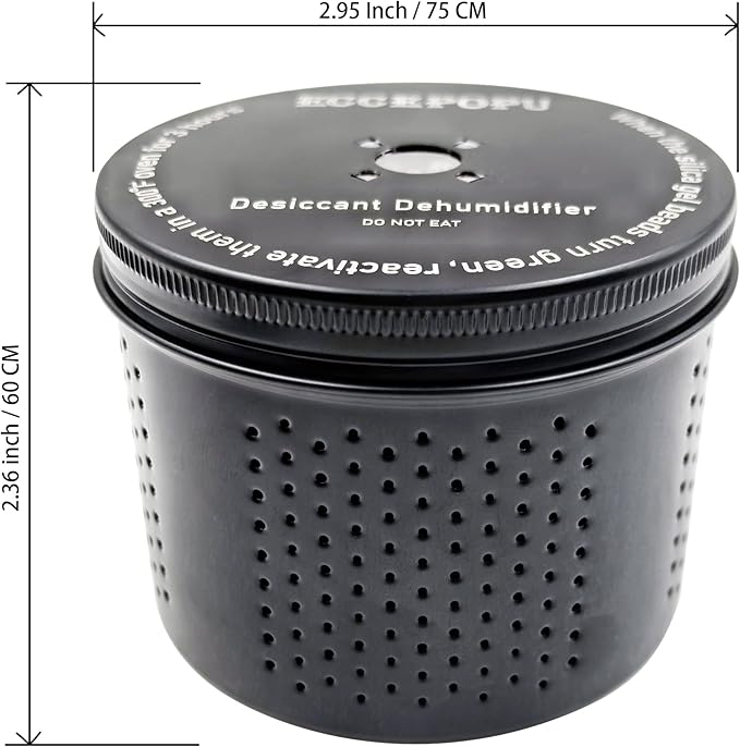 Gun Safe Dehumidifier 200g - Silica Gel Desiccant Canister, Moisture Absorber for Gun Cabinets & Safes, Protect 160 Cubic Feet, Black, Aluminum Shell