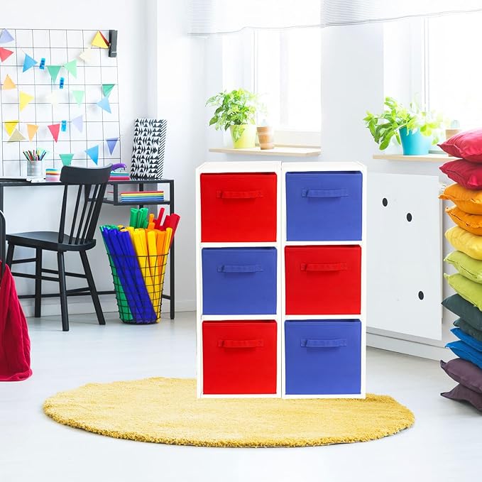 Simple Houseware Foldable Cube Storage Bins, 11-Inch Red, 6-Pack Fabric Cubes Organizer for Closet or Shelves
