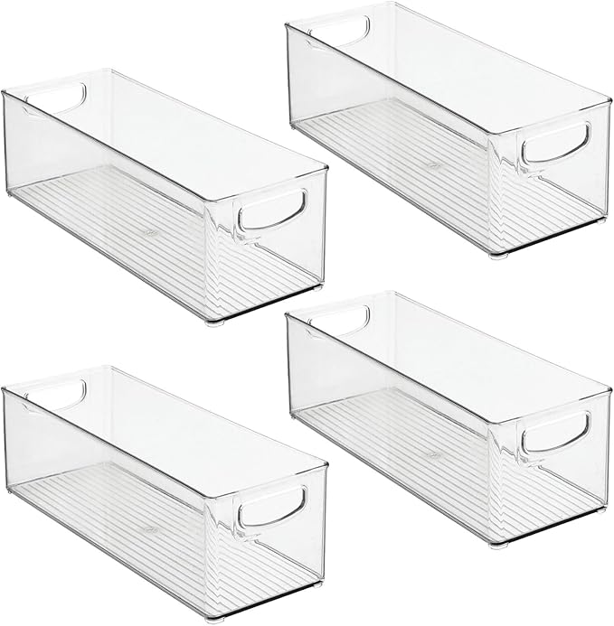 mDesign Plastic Video Game and DVD Storage Organizer - Game and Movie Disc Holder Bin with Handles for Home Media Console Stand and Closet Shelf - Ligne Collection - 4 Pack - Clear
