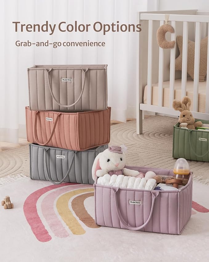 Blissful Diary Baby Diaper Caddy Organizer, Stylish Storage Basket for Newborn Essentials and Diaper Station, Gift for Baby Shower and Registry Must-Have, Mauve Pink | Gift for Baby Shower, Registry Must-Have