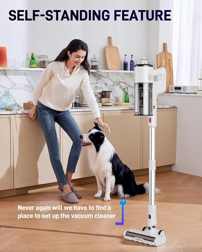 Built for Stairs Cleaning – Lightweight Cordless Vacuum Designed for Stairs, Steps, Edges and Corners. Easy to Carry up and Down with one Hand White