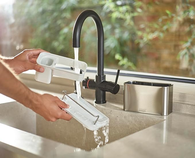 Joseph Joseph Surface Stainless Steel Caddy Sink Area Organizer and Sponge Holder, Stone
