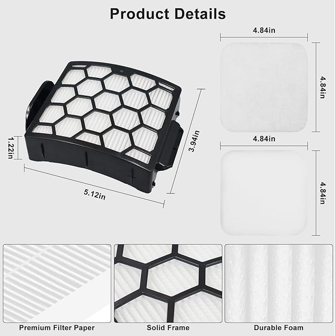 LA502 Replacement filter for Shark LA502, LA300, LA322, LA301, LA500, LA702 Rotator Lift-Away ADV DuoClean PowerFins Upright Vacuum (2 Filter + 6 Foam + 6 Felt)
