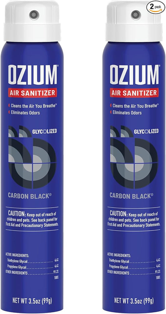 Ozium 3.5 Oz. Air Sanitizer & Odor Eliminator for Homes, Cars, Offices and More, Carbon Black Scent, 2 Pack
