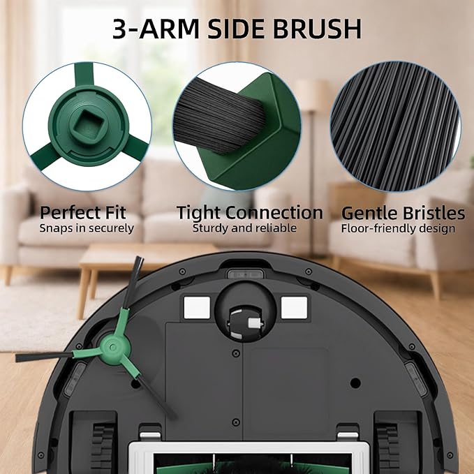 Accessories Kit Compatible with iRobot Roomba 104/105 Vac & Combo, Essential Q0120, Q0520, Y0110, Y0140, Q011 Robot Vacuum Replacement Parts,2 Main Brush, 8 Side Brush, 8 HEPA Filter (18 Pack)