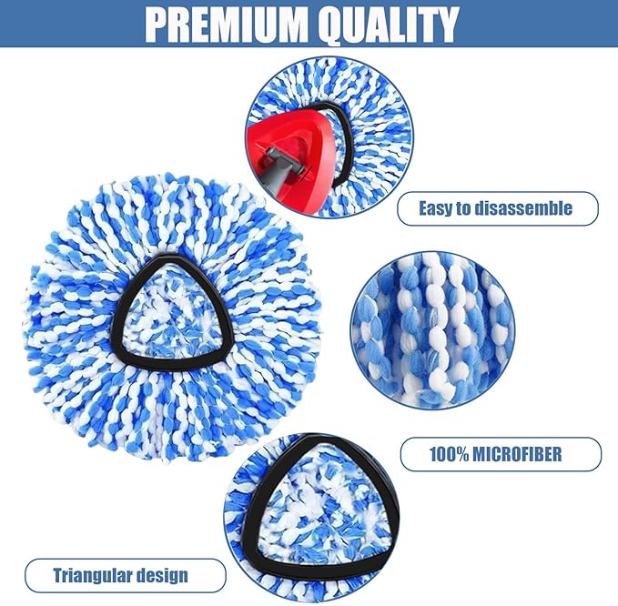 3-Pack Spin Mop Replacement Head for O-Ceda RinseClean Spin Mop Refill 2-Tank System Microfiber Deep Cleaning Machine Washable and Easy-to-Replace