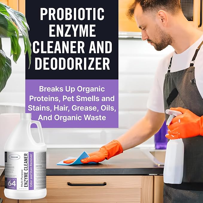 Multi-Purpose Probiotic Enzyme Cleaner, Made in USA - Stain and Odor Remover - Concentrated - Professional & Home Strength Drains, Floors, Bathrooms, Toilets Trash Can,