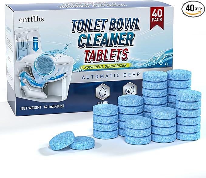 Toilet Bowl Cleaner Tablets 40 Pack, Long-Lasting Drop-in Tank Tablets with Sustained-Release Technology, Fight Tough Stains & Odors, Household & Commercial Use, Compatible with Most Toilets-Effective