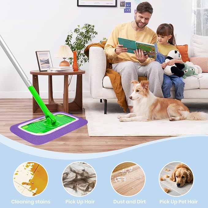6 Pack Reusable Microfiber Mop Pads - Compatible with Sweeper, Reusable Mop Pads, Washable Dry Cloths & Wet Pads Refill for Hardwood Laminate Tile Floor Cleaning (6, Purple, M)