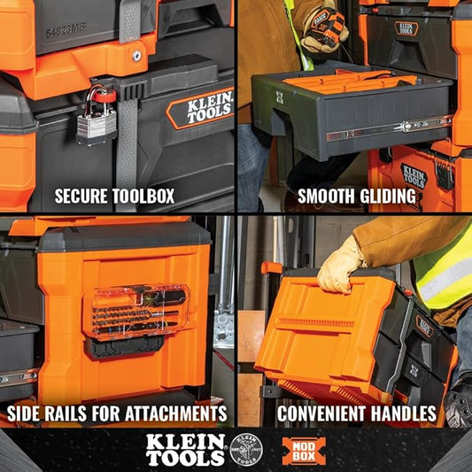 Klein Tools 54822MB MODbox 2-Drawer Tool Box, Double Drawer Tool Organizer, Stackable Module, 50-Pound Capacity