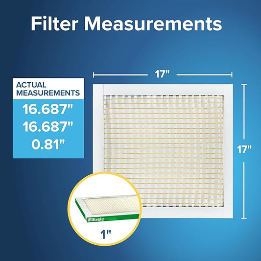 Filtrete 17x17x1 AC Furnace Air Filter, MERV 8, MPR 700, Tough on Pollen, Easy on Airflow, 3-Month Pleated 1-Inch Electrostatic Air Cleaning Filter, 4-Pack (Actual Size 16.687 x 16.687 x 0.81 in)