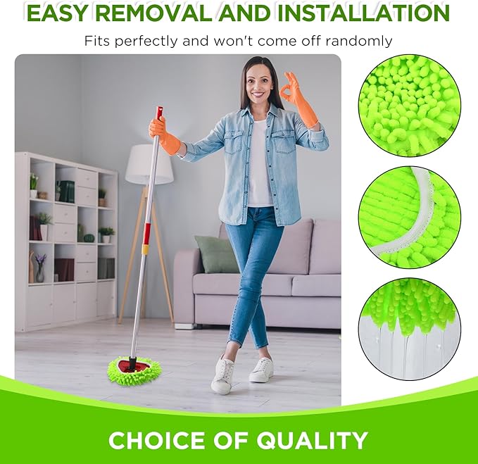Baderke 3 Pack Mop Heads Replacements Compatible with 1 Tank System Duster Replacement Heads Microfiber Spin Mop Refill Pads Reusable Dust Refills for Floor Cleaning (Green)