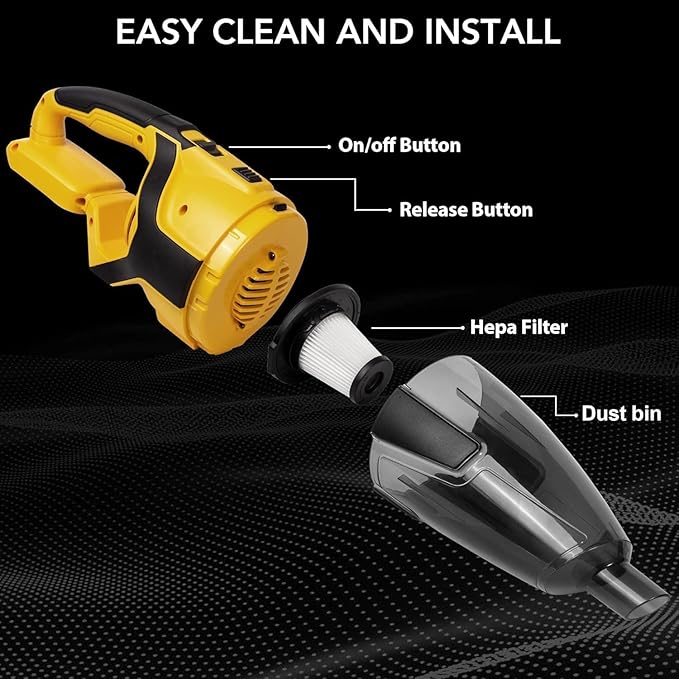 Mellif Cordless Vacuum Cleaner Compatible with Dewalt 20V Max Battery(Tool Only), 120W Handheld Car Vacuum, 8000PA Portable Electric Power Stick Vacuum for Hardwood Floor Carpet Pet Hair Cleaning