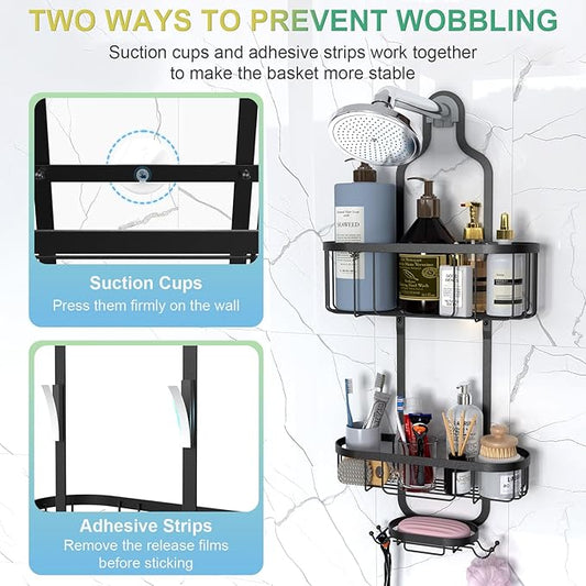 Kadolina Shower Caddy Hanging, Bathroom Shower Rack, Bathroom Organizer with Soap Dish, Over The Showerhead Caddy with Hooks for Razor/Sponge, Black [Patented]
