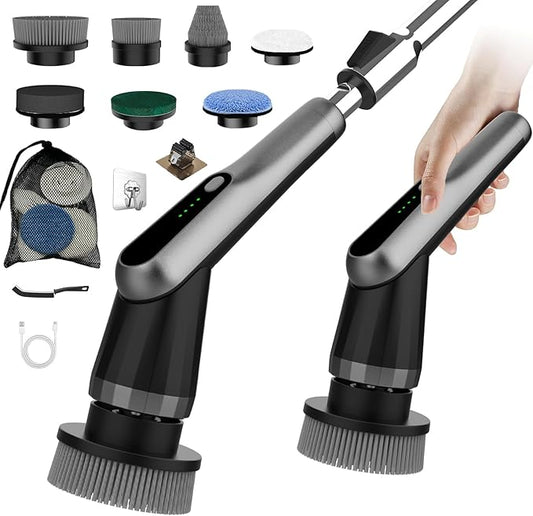 WKY-Electric Spin Scrubber - Upgraded 10-in-1 IPX7 Waterproof Shower Scrubber, Retractable Handle & 2-Speed for Toilet, Bathroom, Bathtub, Tile Floors