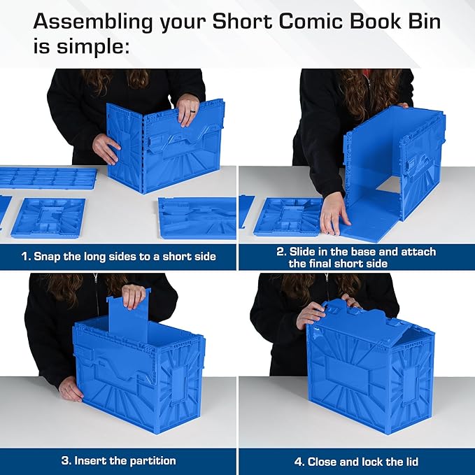BCW Short Comic Book Bin | Holds 150 Comics | Stackable Plastic Storage | Acid-Free Organizer | Blue, Single