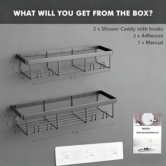 Moforoco Shower Caddy Shelf Organizer Rack, Self Adhesive Black Bathroom Shelves Basket, Home Farmhouse Wall Inside Organization and Storage Decor Rv Accessories, First Camper Apartment Essentials