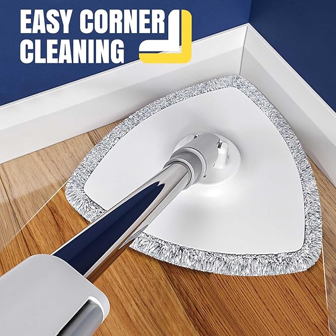 VENETIO Innowellclean Water Filtration Triangle Spin Mop and Bucket Set for Floor Cleaning - Self Wringing/Dry/Wet All-in-One Microfiber Mop System for Home Hardwood, Laminate, Tile (2 Pads)