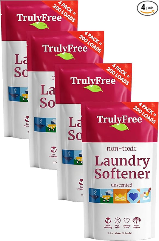 Truly Free Natural Fabric Softener | Plant-Based | Non-Toxic for Babies & Kids Sensitive Skin | Unscented Eco-Friendly Fabric Softener Conditioner | Safe, Gentle & Chemical-Free