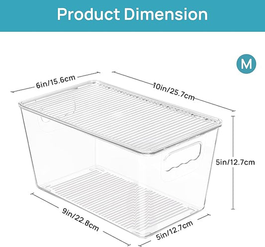 Vtopmart 12 Pack Clear Stackable Storage Bins with Lids, Medium Plastic Containers with Handle for Pantry Organizer and Storage,Perfect for Kitchen,Fridge,Cabinet, Closet,Bathroom Organization