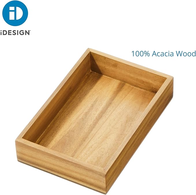iDesign Acacia Wood Kitchen and Pantry Small Drawer Organizer Bin– Natural