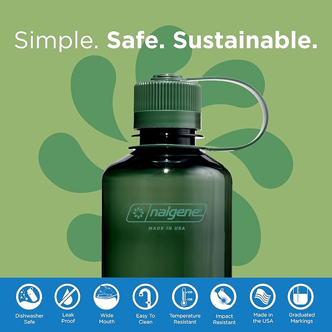 Nalgene Sustain Tritan BPA-Free Water Bottle Made with Material Derived from 50% Plastic Waste (Using ISCC Certified Mass Balance), 16 OZ, Narrow Mouth, Jade