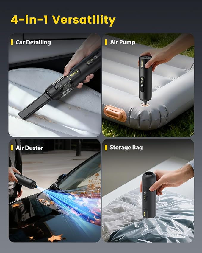 Mr.ego Car Vacuum Portable Cordless, 20000Pa Mini Vacuum Cleaner & Air Duster, 100,000 RPM Brushless Motor Handheld Vacuum with LED Light and Multi-Nozzles for Car, Home, Office, Pet (Black)