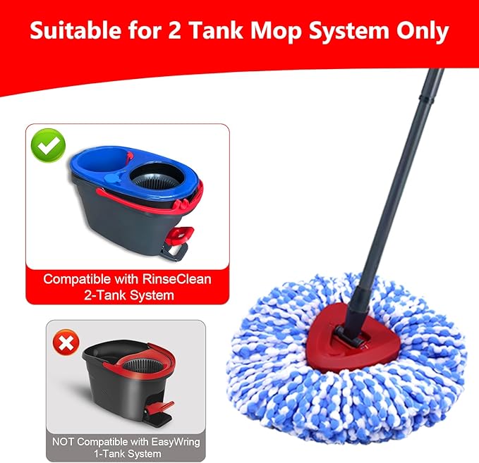 Spin Mop Replacement Heads Compatible with O Cedar RinseClean 2 Tank System, 6 Pack Mop Refills Microfiber Mop Replace Heads, Deep Cleaning for All Flooring, Machine Washable and Easy to Install