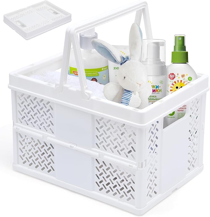 Portable Plastic Shower Caddy with Handle - Multi-Functional Organizer for Dorm, Bathroom, and Cleaning Supplies Storage - Collapsible Baby Bath Caddy and Dorm Shower Caddy - White