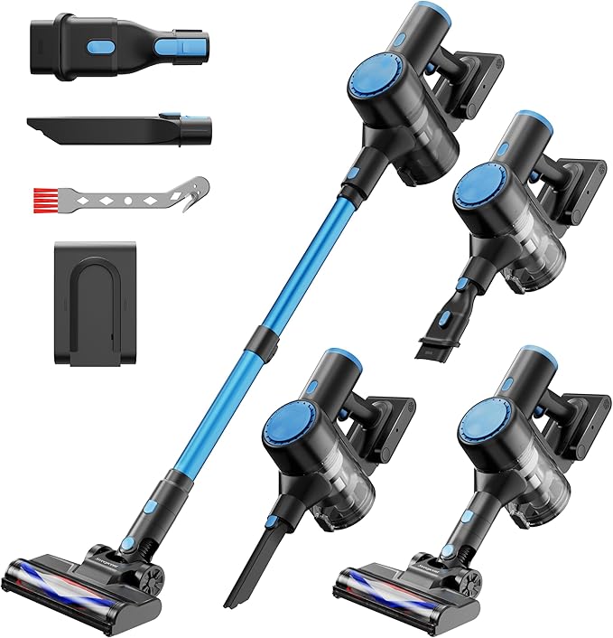 Cordless Vacuum Cleaner, 44kPa 55Mins Vacuum Cordless Rechargeable, Self-Standing, 1.5L Dust Cup Stick Vacuum for Hard Floors Carpet Pet Hair