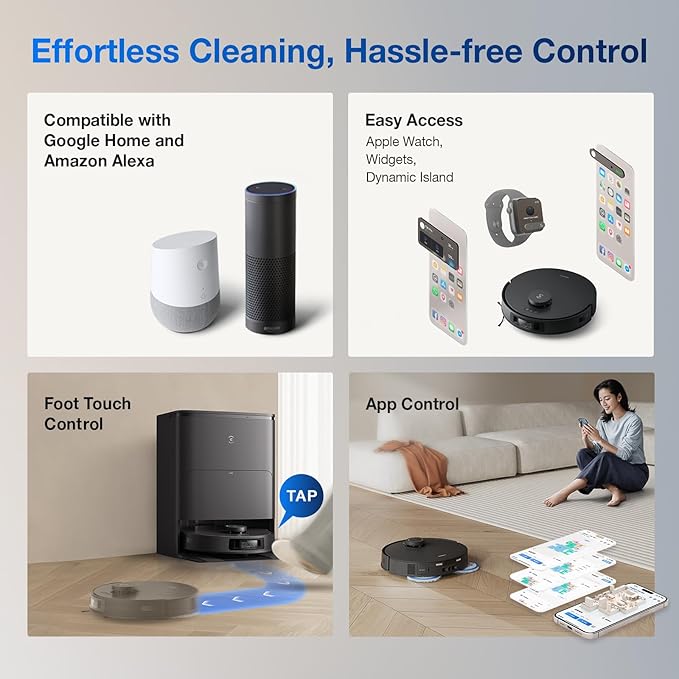ECOVACS DEEBOT T30S AI Care Robot Vacuum and Mop, 11000Pa, TruEdge Adaptive Edge Mopping, ZeroTangle, AI Instant Re-mop, Hot Water Mop Washing, Self-Emptying & Refilling, Obstacle Avoidance