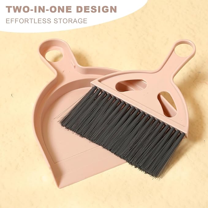 Mini Broom and Dustpan Set Small Broom with Dustpan Combo Set Portable Cleaning Tools for Home Office RV Learning Camping (Pink)