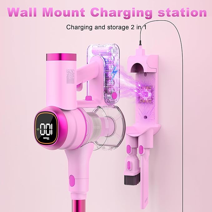 Tikom V500 Cordless Vacuum Cleaner for Home, 40000Pa/450W Stick Vacuum with LED Touch Screen, Charging Wall Dock, Anti-Tangle, Lightweight Handheld Vacuum for Pet Hair, Hard Floor, Carpet