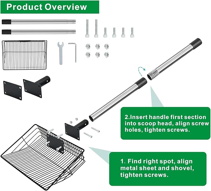 11.61" Chicken Poop Scooper & Rake 2-in-1+ 9.84" Pooper Scoopers, 25" to 67" Large Metal Litter Scoop with Adjustable Stainless Steel Handle for Farm Sifting Coops Cleaning Chicken Litter Pet Waste