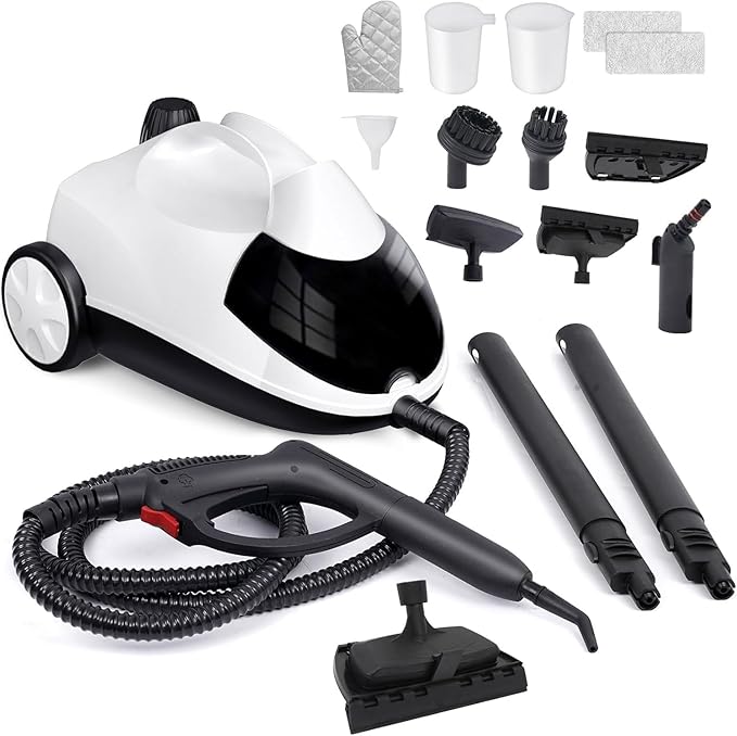 Steam Cleaner 1.5L Steamer for Cleaning Fast Heating 6-in-1 Multi-Surface with 8 Accessories UL499 Certified Portable High Pressure Steam Cleaner for Home, Car, Floors, Sofas, Tiles, Grout