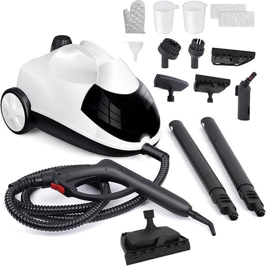 Steam Cleaner 1.5L Steamer for Cleaning Fast Heating 6-in-1 Multi-Surface with 8 Accessories UL499 Certified Portable High Pressure Steam Cleaner for Home, Car, Floors, Sofas, Tiles, Grout