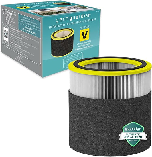 GermGuardian Filter V HEPA Pure Genuine Air Purifier Replacement Filter, Removes 99.97% of Pollutants, Wildfire Smoke, Odors, for Models AC3000W, AC3000B, AC3050, AP3151, AC151, Black/Yellow, FLT151