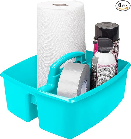 Storex 2-Compartment Large Caddy – Multipurpose Classroom Organizer with Handle, Teal, 6-Pack (00959U06C)