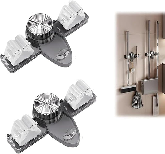 Broom Holder Mop Hanger, Mop Broom Holder Wall Mounted, No punching required Broom Hanger Organizer, Adjustable Rack Removable Mop Clip for Bathroom, Kitchen, Garage, Laundry Room (A)