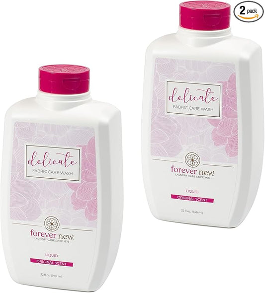 FOREVER NEW Delicate Hypoallergenic Laundry Detergent Liquid - 100 to 128 Large Loads - Gentle washing detergent for Silk, Cashmere, Bra, Undergarments, Wool etc. - Original Scented - 32oz (2pack)