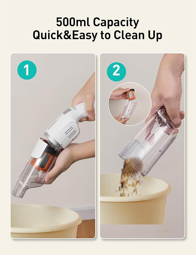 Aspiron Cordless Handheld Vacuum, 24KPA Powerful Car Vacuum, 2-Speed, 2 Charging Methods, Wireless Charger, Ergonomic Handle, Portable Rechargeable Vacuum Cleaner for Car, Home, Cream White