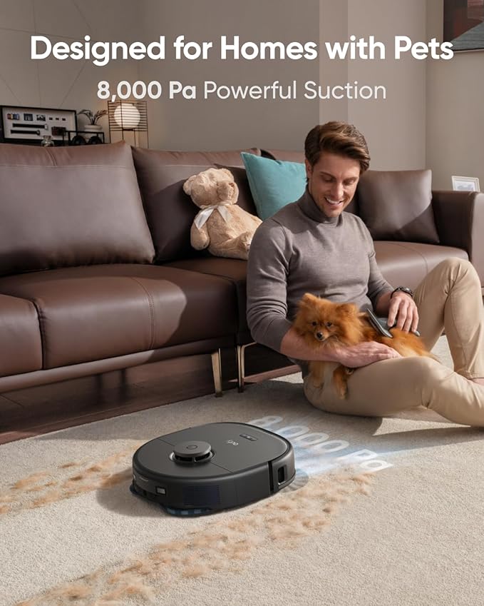 eufy X10 Pro Omni Robot Vacuum and Mop Combo, 8,000 Pa Suction, Dual Mops with 12 mm Auto-Lift and Carpet Detection + Official Floor Cleaning Solutions (2 Bottles)