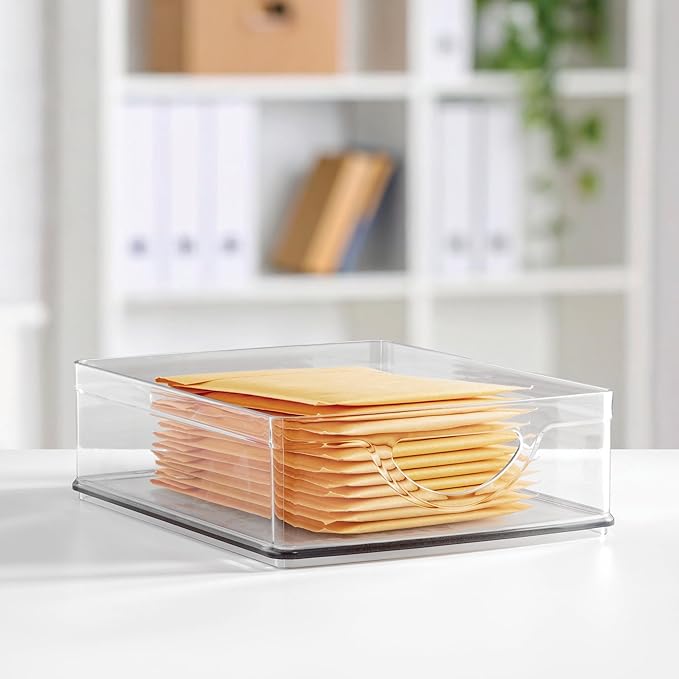 iDesign Plastic Stackable Pantry Bin - Storage Bin with Handles for Cabinets or Fridge - Set of 4 - Clear