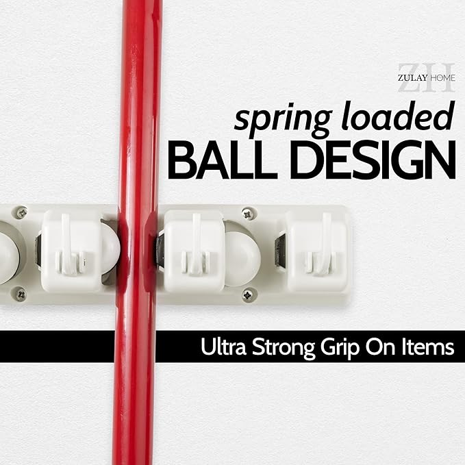 Zulay Home Mop and Broom Organizer Wall Mount - Easy to Install Mop and Broom Holder Wall Mount for Storing Cleaning Supplies - Organizer Utility Racks Mop Holder and Broom Hanger (3 Slots, White)