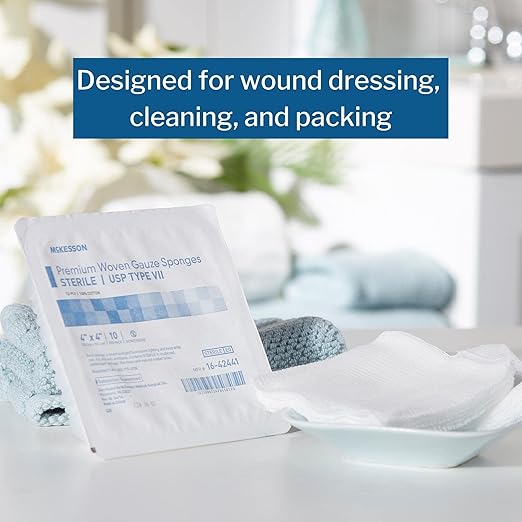 McKesson Premium Woven Gauze Sponges, Sterile, 12-Ply, USP Type VII, 100% Cotton, 4 in x 4 in, 10 per Pack, 128 Packs, 1280 Total