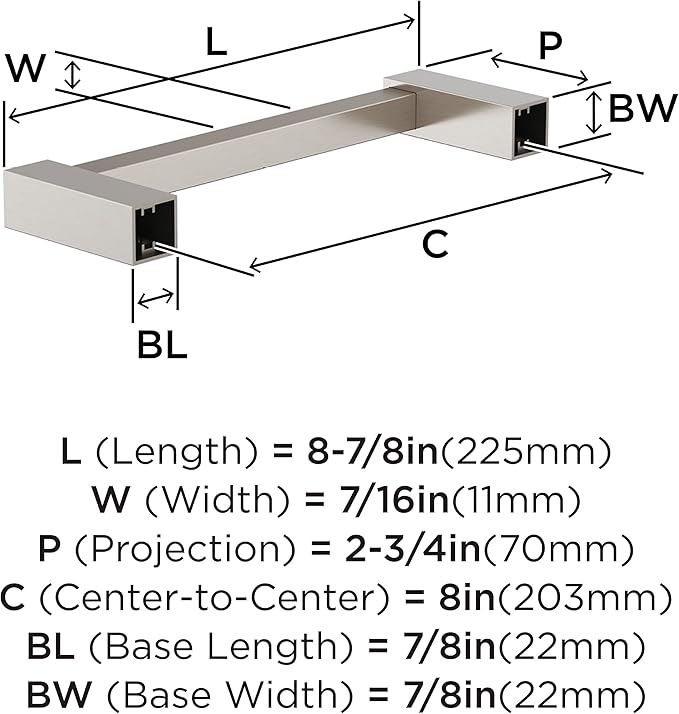 Amerock Monument Brushed Nickel 8 inch (203mm) Towel Bar, BH36085G10