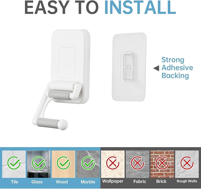 NiHome Multi-Use Wall Mounted Mop Holders 4PCS for Mops, Brooms, Tools, Umbrellas, Kitchen & Bathroom Supplies, Space-Saving Broom Holder with 180° Rotating Design, Self-Adhesive No-Drill Installation