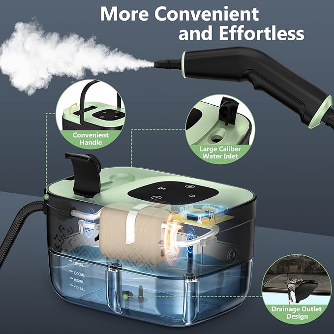 Steam Cleaner, Portable Steamer for Cleaning with 15pcs Accessories, 6-Level Adjustable, 15s Heat-Up, Handheld Steam Cleaner for Home, Tile, Grease, Dirt, Car Detailing, Christmas Gifts for Women, Men