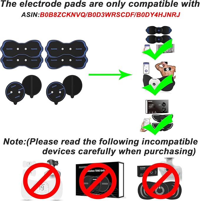 Wireless TENS Unit Electrode Pads Combo Set – 8-Pack Multi-Size Electrodes, Reusable & Latex-Free Replacement Pads for Wireless TENS Units, 3.5mm Snap Connectors (for Multi-Site Pain Relief)
